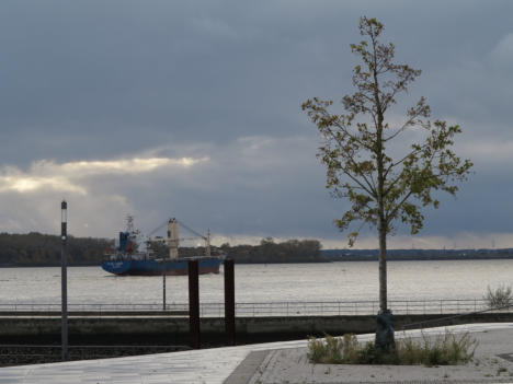 Hafen im Herbst in Richtung Stade